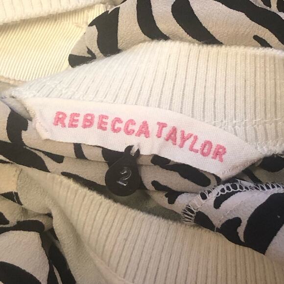 Rebecca Taylor Black and Cream Zebra Animal Print Silk Long Sleeve Blouse Size 2 - Picture 15 of 15
